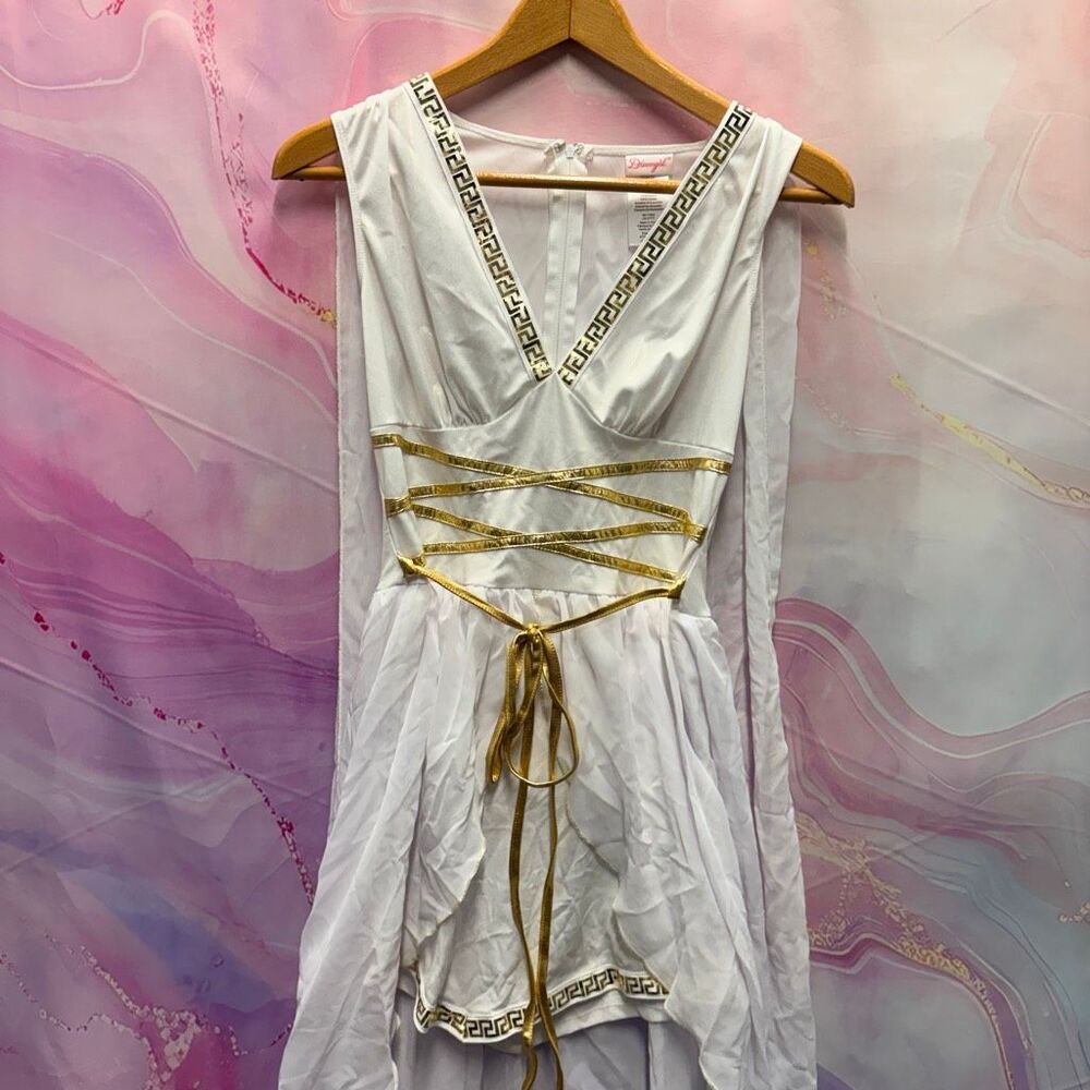 Goddess Dream Girl White Gown Gold Hotpants Shorts Queen Venus Halloween Costume - Picture 3 of 7